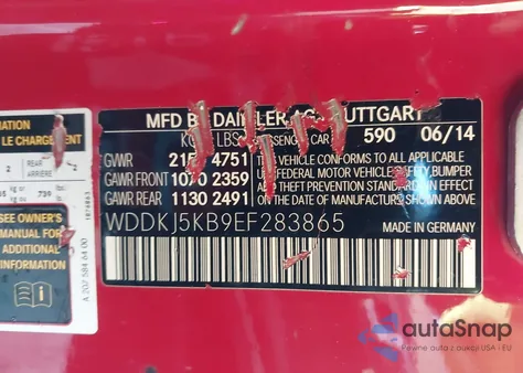 2014 Mercedes-Benz E 350 z USA, uszkodzony, nr VIN WDDKJ5KB9EF283865